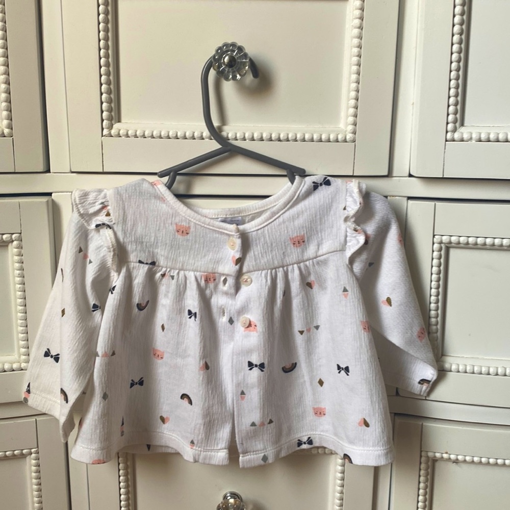 White Carters Cardigan Shirt, 3 buttons, cotton/linen